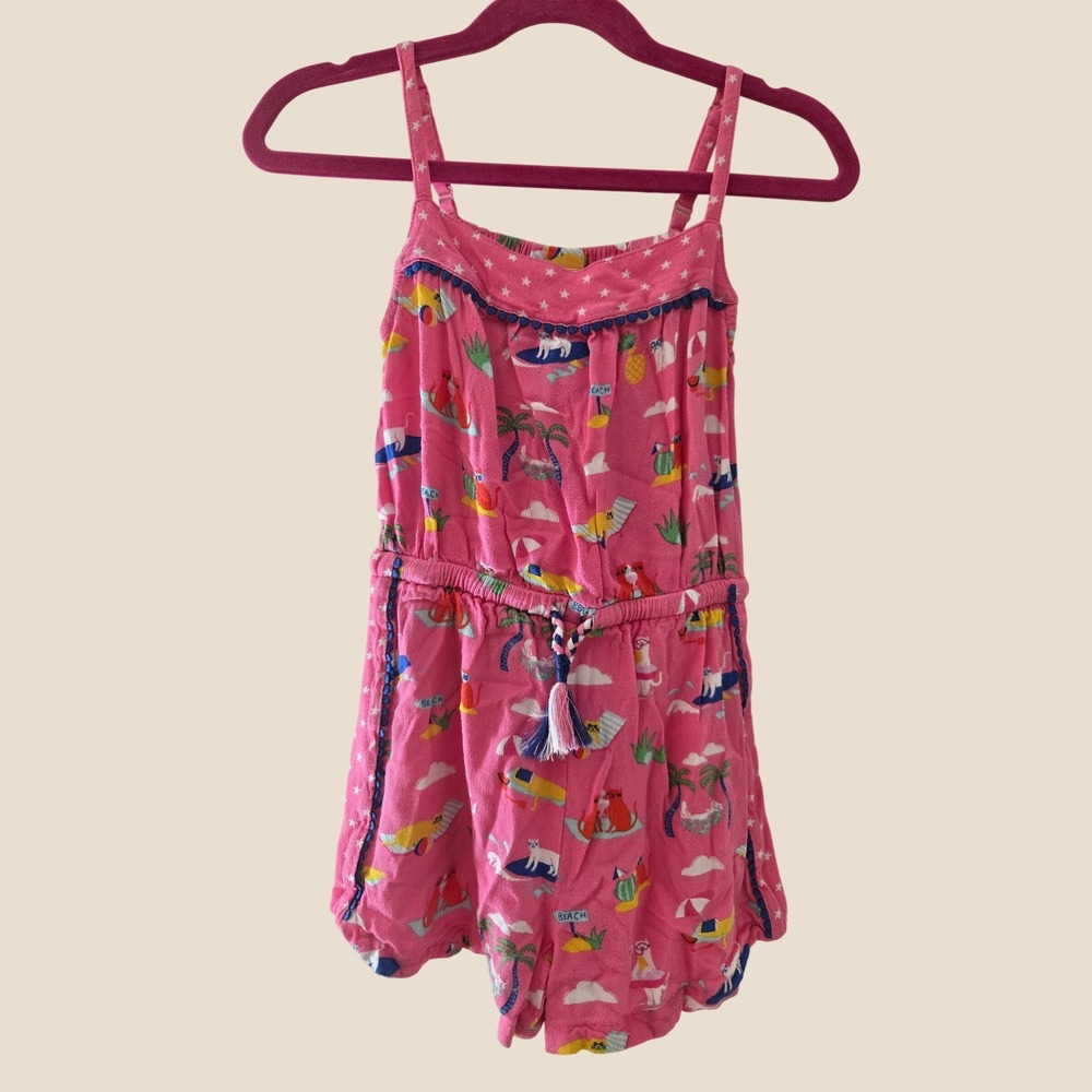 Boden Kids Pink Beach Scene Romper Sleeveless Tassel Waist Size 5-6Y 116cm